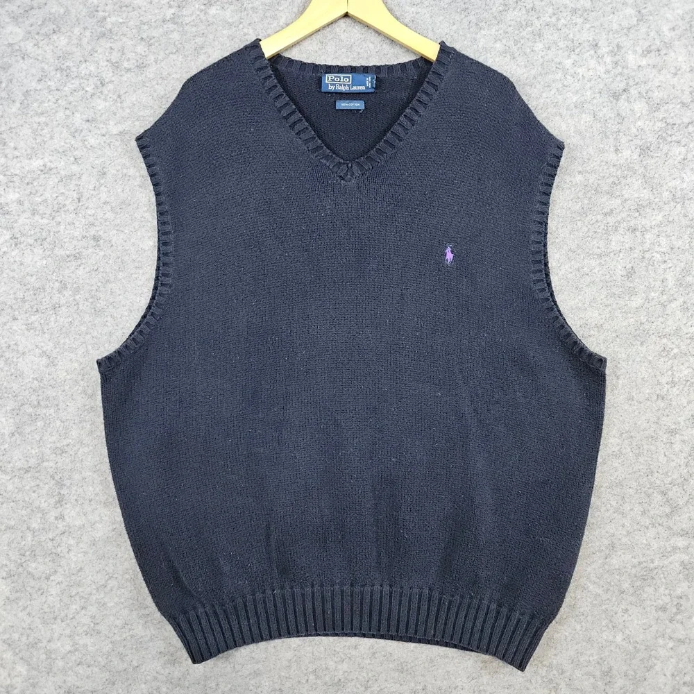 Polo Ralph Lauren Men's Size 2X Black V-Neck Cotton Knit Sweater Vest‎ Preppy